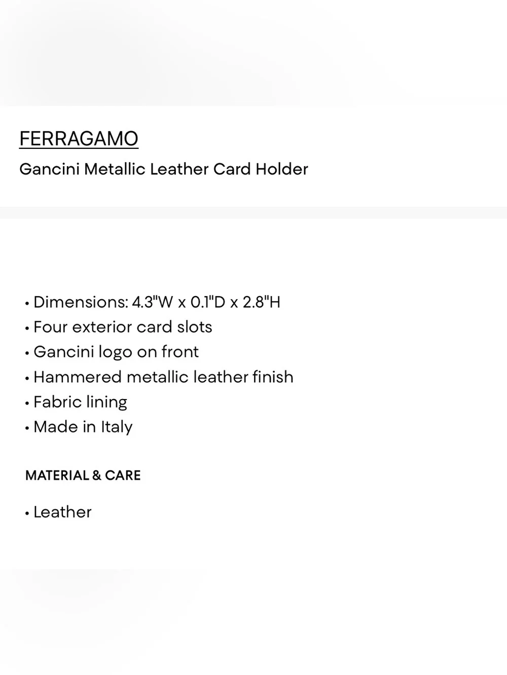 NWT FERRAGAMO Gancini Metallic Leather Card Holder